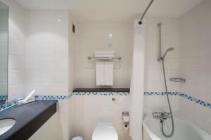 伦敦伦敦布卢姆斯伯里假日酒店及度假村的浴室配有卫生间、盥洗盆和淋浴。