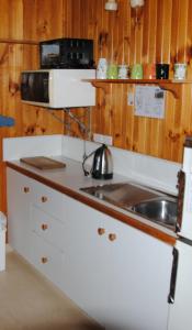 TullahThe Wombat Cottage的厨房配有水槽和微波炉