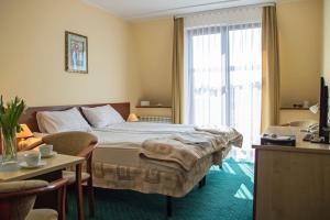 乌斯特卡Hotel Aleksander的酒店客房设有床和窗户。