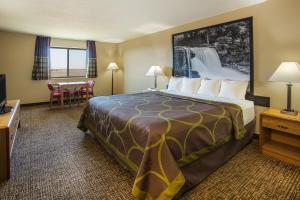 Remington雷明顿速8酒店的酒店客房设有一张大床和一张桌子。