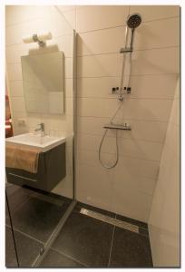 欧维恩拉克B&B, Brasserie Lakerhof的带淋浴、水槽和镜子的浴室
