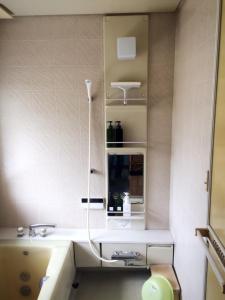 松本EN Guest house的带淋浴和盥洗盆的浴室