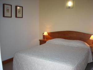 弗雷舒德埃什帕达阿辛塔Moradias do Douro Internacional的卧室配有白色的床和两盏灯。