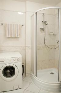 布拉格艾卡特罗安杰利酒店的带淋浴的浴室内的洗衣机