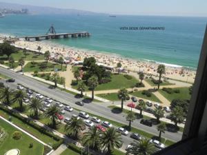 维纳德马Frente a Playa - 3 dorms, 2 baños, parking, WiFi, 2 cuadras MALLS的一群人欣赏海滩美景