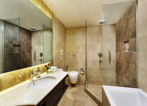 勒克瑙拉普诶斯珀尔提克萨罗瓦尔酒店的一间带水槽和淋浴的浴室