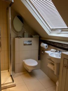 纳尔斯伯勒Waterside Cottage Bed and Breakfast的一间带卫生间、水槽和镜子的浴室