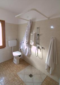 维拉普特祖Agriturismo Marongiu的浴室设有卫生间和带毛巾的淋浴。