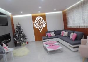 扎科帕内Olczański Dom的客厅配有圣诞树和沙发