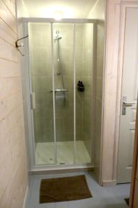 卢瓦尔河畔蒙路易Maisonnette (type studio) Indépendante的浴室里设有玻璃门淋浴
