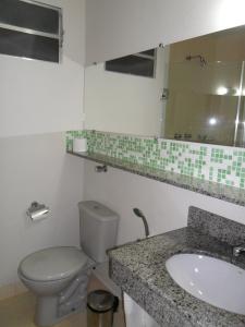 亚瓜龙Hotel Sinuelo的一间带卫生间和水槽的浴室