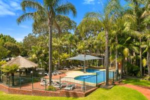 卡尔斯Kaloha Holiday Resort Phillip Island的棕榈树度假村游泳池的图片
