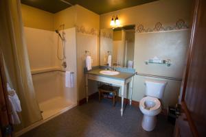 吉尔哈特McMenamins Gearhart Hotel的浴室配有盥洗盆、卫生间和浴缸。