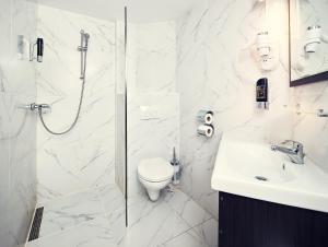 阿姆斯特丹贝尔福特酒店的带淋浴、卫生间和盥洗盆的浴室