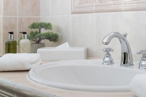 圣彼得奥尔丁Hotel Landhaus Ellerbrock的浴室配有水槽和白色台面