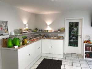 柯尼希斯温特Hotel Oelberg budget - BONN SÜD Königswinter的厨房配有白色橱柜和绿色电器