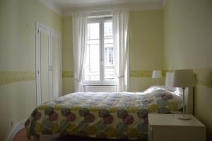 圣马洛Jacques MELCHIOR meublé de tourisme 3 étoiles Intra Muros的一间卧室设有一张床和一个窗口