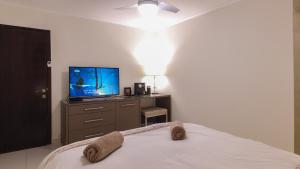 埃拉特Luxury Suite by the pool的一间卧室配有一张床和一台平面电视