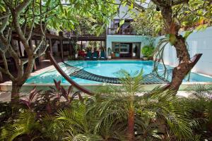 沙努尔纳姬萨巴厘的卡西斯别墅的度假村内带吊床的游泳池