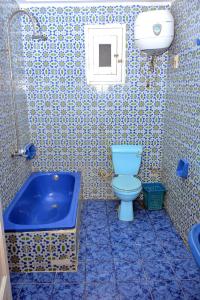 卢克索丰塔纳卢克索旅馆 的浴室配有蓝色卫生间和浴缸。
