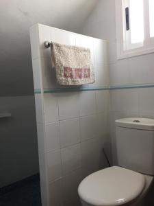圣何塞Apartamentos Manbea的浴室配有卫生间和墙上的毛巾