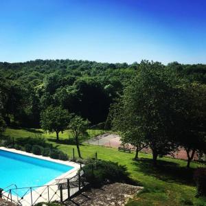 MénillesLes Hautes Sources - Esprit de France的一座树木繁茂的大型游泳池