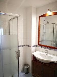 阿维拉阿尔坎塔拉旅舍的浴室配有盥洗盆和带镜子的淋浴