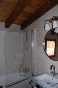 Villacorta莫利诺德拉费雷里亚酒店的带淋浴、盥洗盆和镜子的浴室