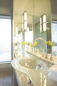 门多萨门多萨柏悦水疗赌场酒店的一间带水槽和大镜子的浴室