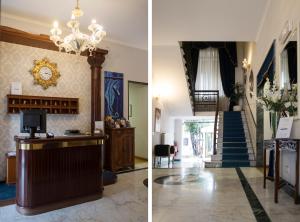 利沃诺海军酒店的两幅画,大厅有楼梯