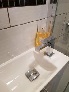 伦敦橡树屋公寓的浴室水槽配有水龙头和1瓶肥皂