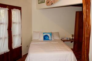 佩达西镇Cabañas La Casa de Pucha的一间卧室配有一张带蓝色枕头的床