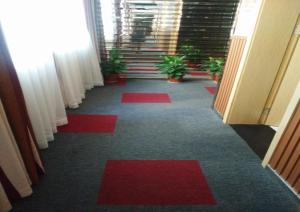 赣州骏怡连锁江西赣州章贡区南门广场文清路店的走廊铺有红色地毯,配有红色垫子