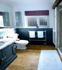林肯Rose Cottage的蓝色的浴室设有卫生间和水槽