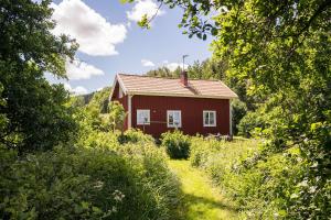 卢恩斯基尔Anfasteröd Gårdsvik - Sjöstugan的田间中的一个红色房子