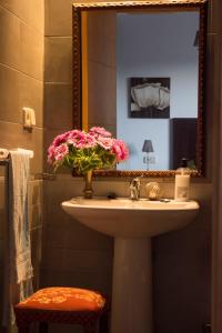 科尔多瓦Villa Rosa Amparo的浴室设有水槽和粉红色花瓶