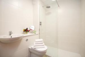 巴里Vale Park Hotel的浴室配有卫生间、盥洗盆和淋浴。