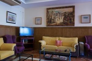 蒙蒂利亚阿尔法酒店的客厅配有两张沙发和一台电视机