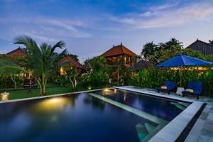 蓝梦岛The Cozy Villas Lembongan的夜间带游泳池的别墅