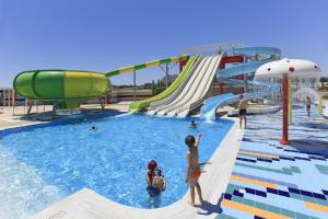 卡拉索斯Aegean Blue Villa's - All Inclusive & Water park的水上公园,带滑梯,水中有人