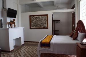 坦皮科Casa Meba Hotel Boutique的一间卧室配有一张床,墙上配有电视