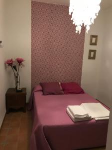 贝纳马奥马Casa Benamahoma的一间卧室配有紫色床和紫色毯子