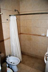 乌斯怀亚卡瓦尼亚斯德尔海恩山林小屋的带淋浴、卫生间和盥洗盆的浴室