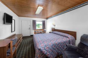 布朗伍德Post Oak Inn的一间酒店客房,配有一张床和一台电视