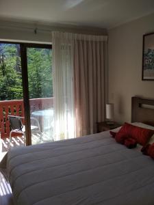 奇廉内瓦达斯Bosque Nevado的一间卧室设有一张大床和一个大窗户