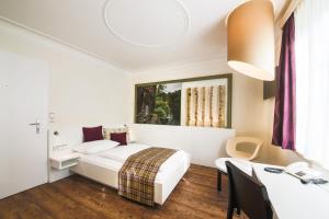 因河畔布劳瑙Hotel Mayrbräu的配有一张床和一张书桌的酒店客房