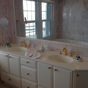 Mount PleasantWatercolours的一间带两个盥洗盆和大镜子的浴室