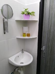 珍南海滩D'苏里亚薰衣草宾馆的一间带水槽和镜子的浴室