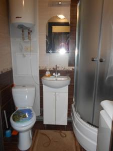 米尔哥罗德Миргород. квартира посуточно центр. Евроремонт的浴室配有卫生间、盥洗盆和淋浴。