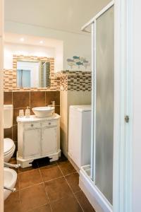 都灵圣安塞尔莫公寓的一间带水槽、卫生间和淋浴的浴室